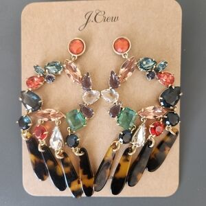 J. Crew Multicolor Crystal Hoop Earrings with Tortoiseshell Fringe